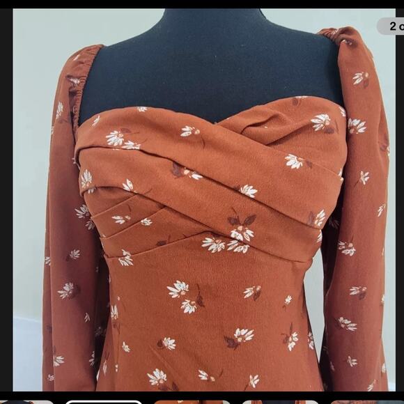 Abercrombie & Fitch Rust Floral Long Sleeve Mini Dress - Picture 2 of 16